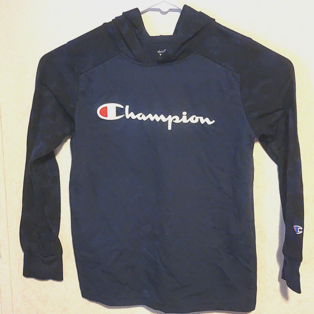 Boys Champion Hooded Long Sleeve Tee Blue sz 7/8